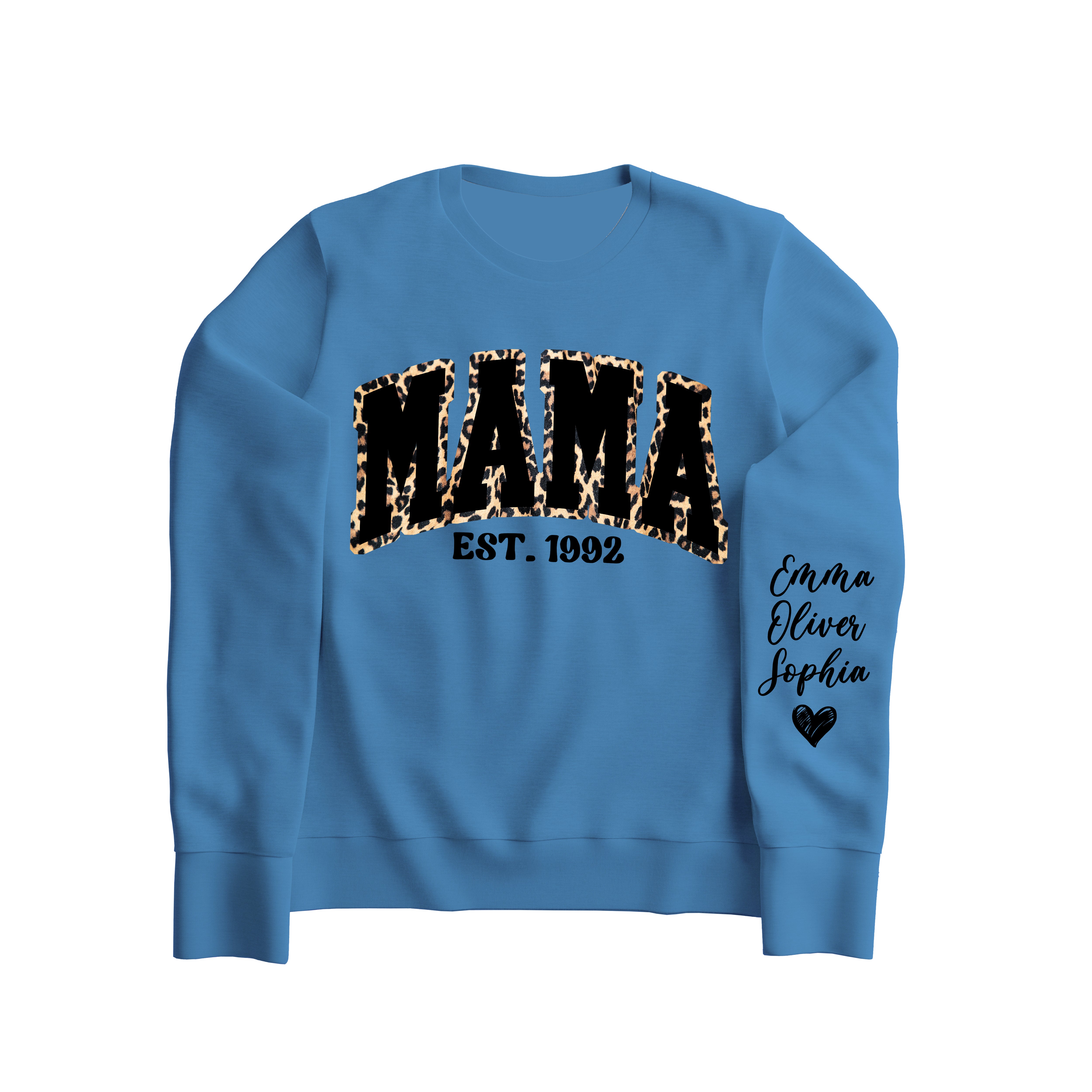 "MAMA" Leopard Print Sweatshirt (Carolina Blue)